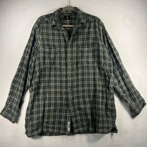 LEVIS JEANS Mens Large Plaid‎ Flannel Shirt Long Sleeve Button Up Green Blue